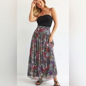FARM Rio Black and Multicolor Maxi Skirt